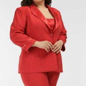 Sweet Life Suit Jacket‎ Women's Plus Size 20 Red Collared Embellished Formal